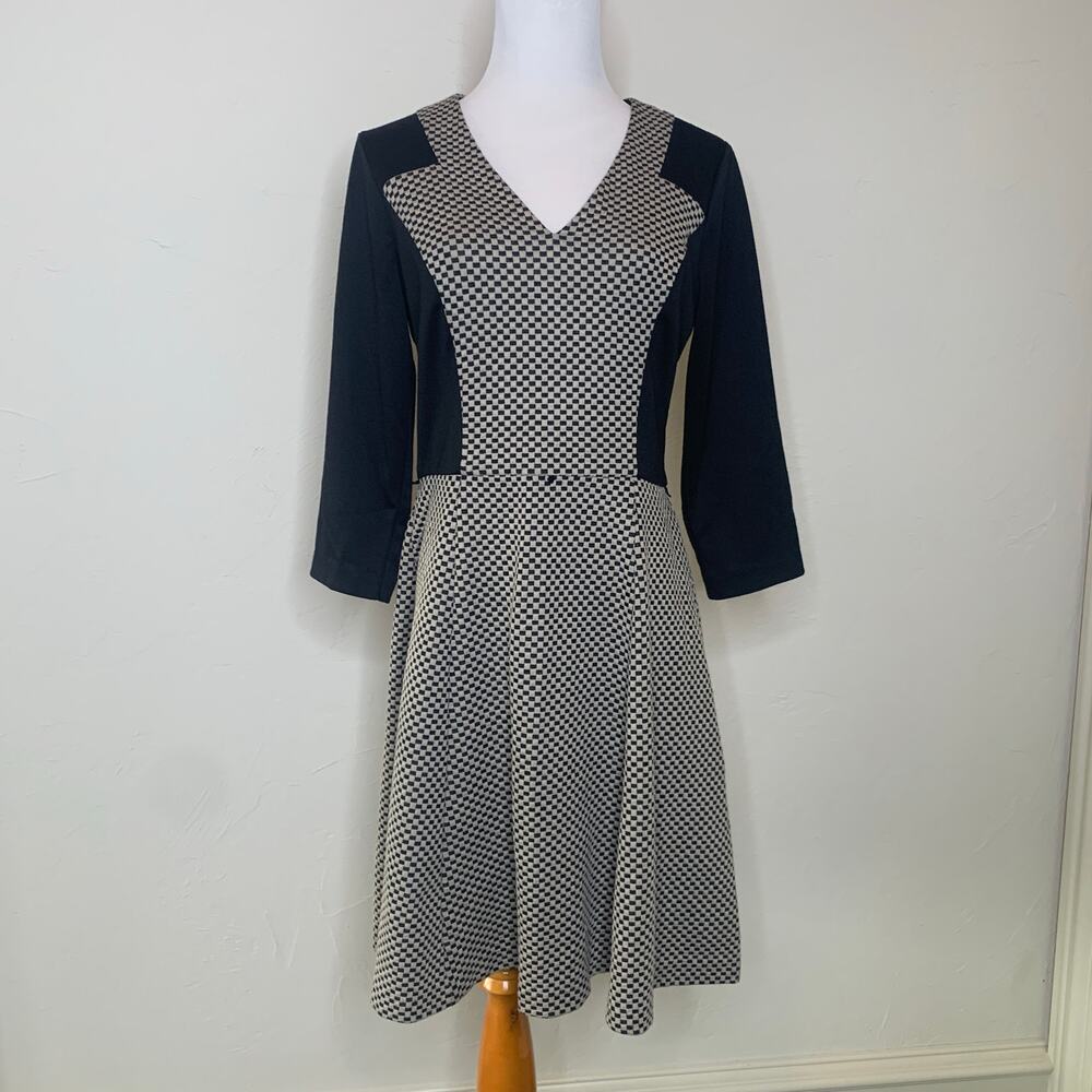 Jersey 3/4 Sleeve Colorblock Dress Sz 8 Black Tan